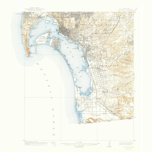 San Diego Mapa - 1904 (cuadrado) - Carta Náutica Print