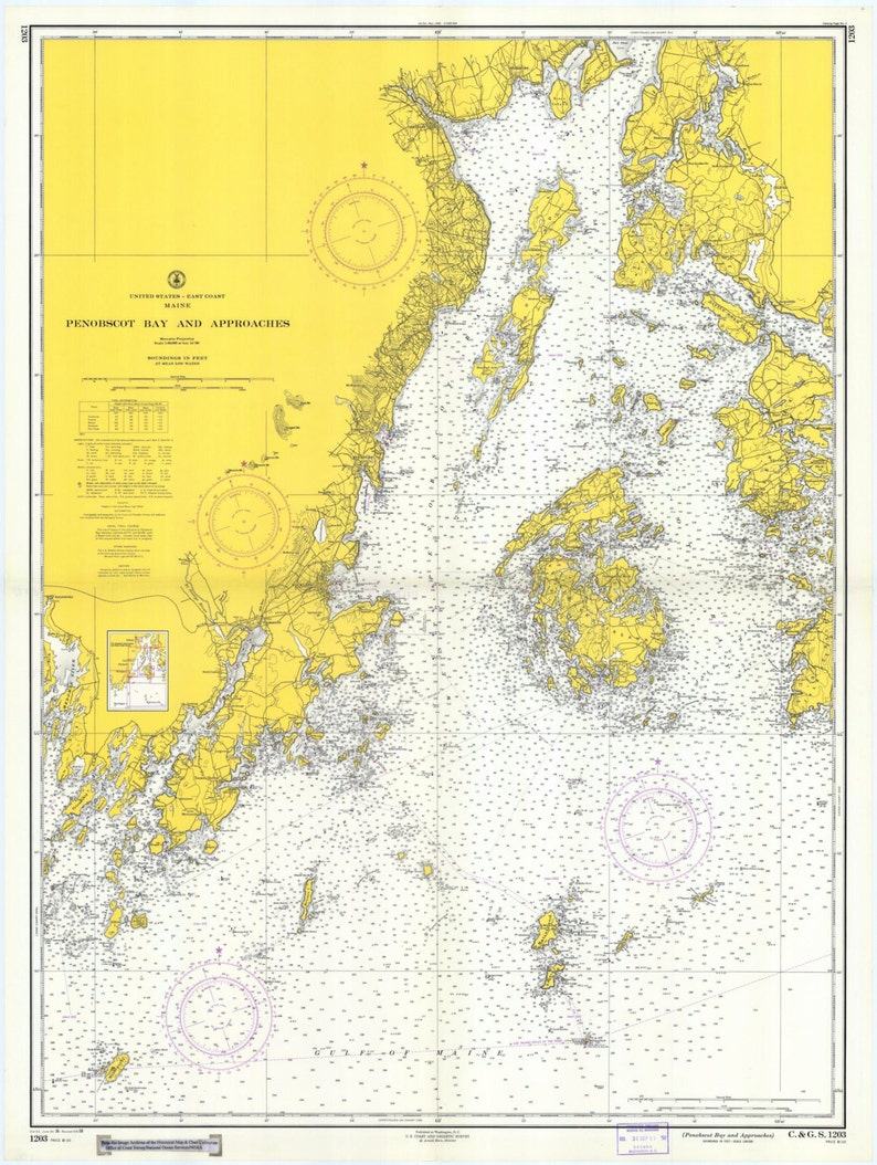 Penobscot Bay Map 1958 Nautical Chart Print Etsy