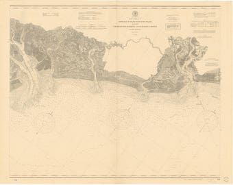May include: A black and white nautical chart of the coast of South Carolina, showing the area around Charleston Harbor and the surrounding islands. The chart includes detailed information about the coastline, waterways, and depths. The chart is titled "From Bull's Bay to North Edisto Island, Charleston Harbor and Vicinity, South Carolina".