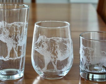 イノシシのレーザー彫刻入りガラス製品 - ユニークな狩猟ギフト - Etsy