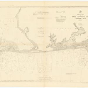 Mapa de la Bahía de Pensacola a la Bahía de Mobile 1909 - Impresión de la Carta Náutica