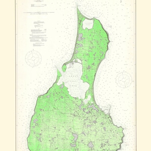 Mapa de Block Island - 1914 (verde divertido) - Impressão de carta náutica