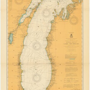 Mapa del lago Michigan de 1915 - Carta náutica - Papel/Lienzo/Metal