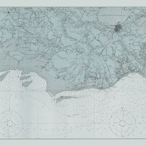 Mapa de Nueva Orleans, incluido el Golfo de México - Carta histórica - 1925 (azul) - Impresión de cartas náuticas