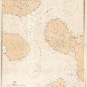 Hawaiian Islands Map - Hawaii Channels - 1934 - Nautical Chart Print