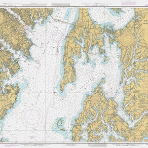 Baie de Chesapeake - Carte de la baie de l'Est et de la rivière South 1986 - Impression de carte marine