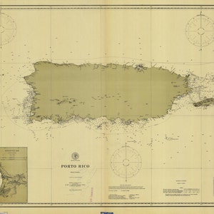 Puerto Rico Historical Map 1901 - Nautical Chart Print