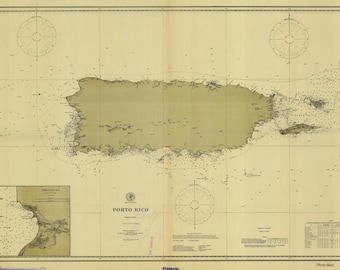 Puerto Rico Historical Map 1901 - Nautical Chart Print
