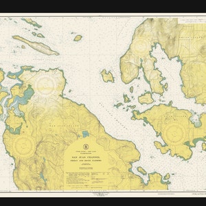 Mappa delle isole di San Juan - Friday e Roche Harbors - 1953 - Stampa di carta nautica