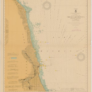 Lake Michigan - Chicago Harbor Historische Kaart 1918 - Nautical Chart Print