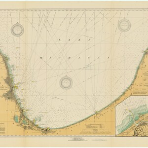 Lake Michigan - Waukegan naar South Haven Historische Kaart 1930 - Nautical Chart Print