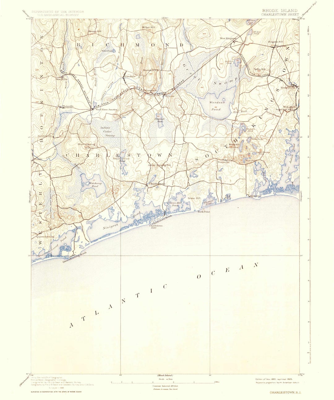 Charlestown (RI) Map 1889 Nautical Chart Print Etsy