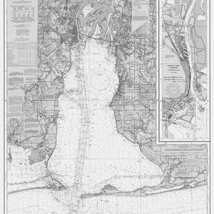 Mobile Bay Karte schwarz & weiß - Alabama 1984 - Seekarte Print