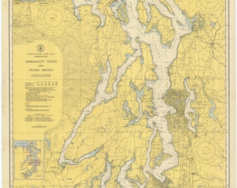 Puget Sound Map & Admiralty Inlet 1948 - Nautical Chart Print