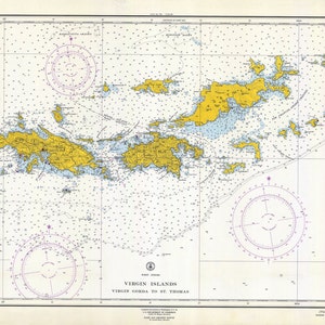 Mapa das Ilhas Virgens (St. Thomas a Virgin Gorda) - 1962 - Impressão de Carta Náutica
