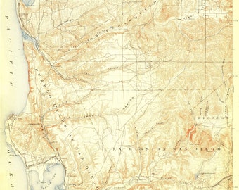 Topografische kaart La Jolla, Californië 1903 - afdruk nautische kaart
