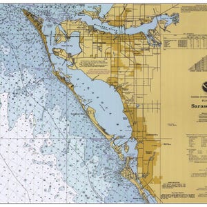 Carte de la baie de Sarasota - 1996 - Carte marine - Papier | Toile | Métal