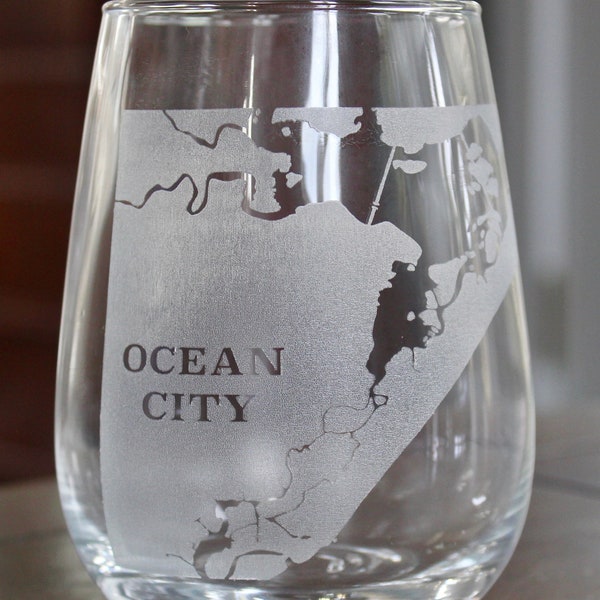 Ocean City NJ Engraved Map Glasses