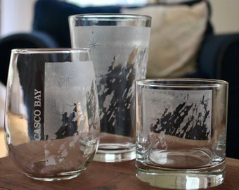 Casco Bay Map Engraved Glasses