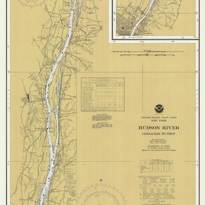 Hudson River - Coxsackie to Troy Map - 1982 - Nautical Chart Print