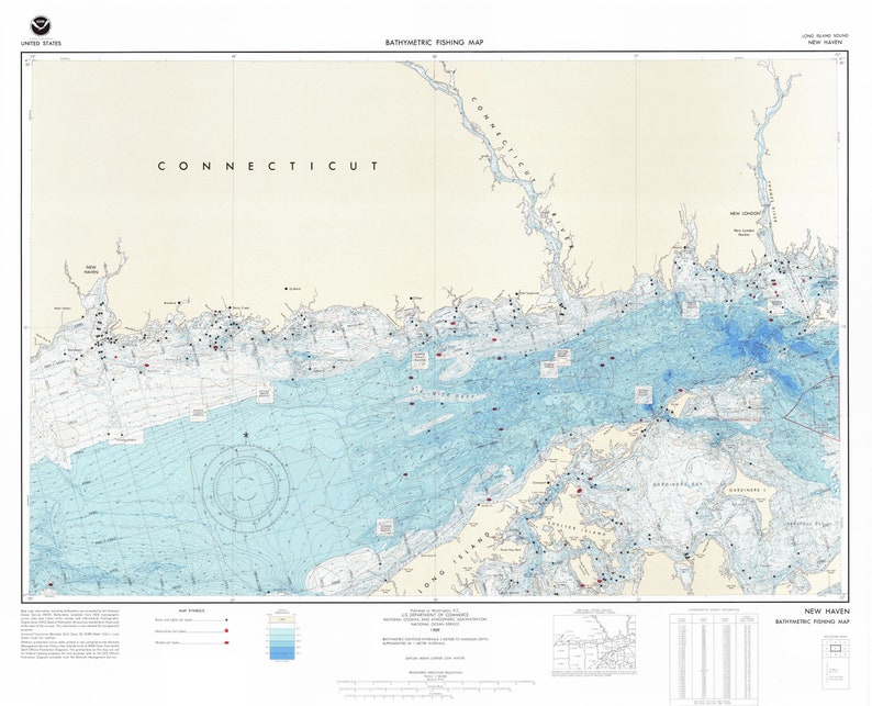 Carte bathymétrique de pêche de New Haven - Impression de cartes marines image 1