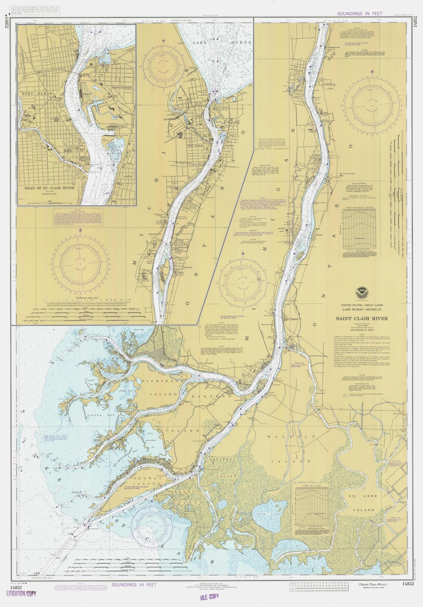 St Clair River Map Saint Clair River Map 1984 Nautical Chart Print | Etsy Canada