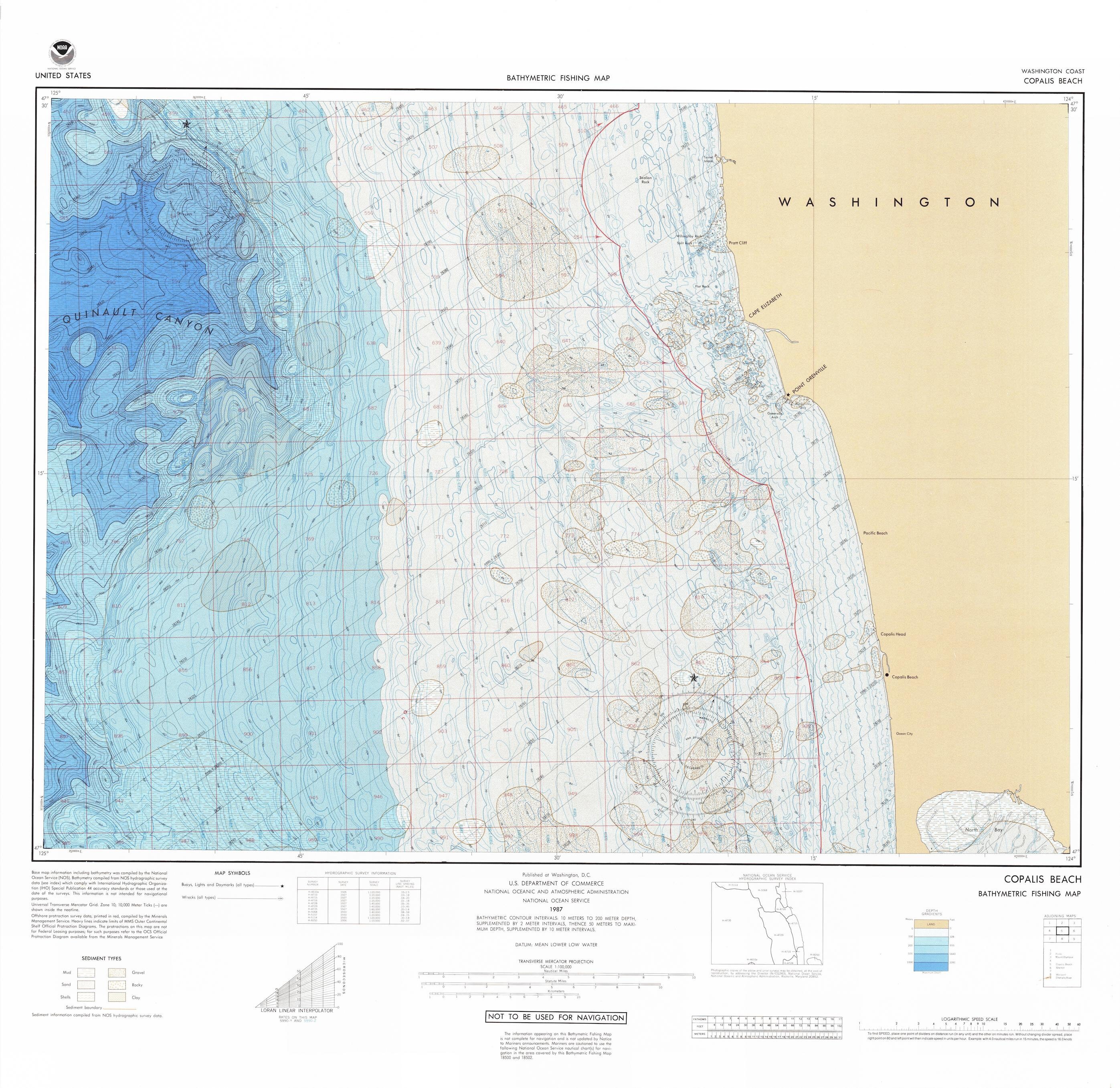 Copalis Beach Bathymetric Fishing Map Nautical Chart Print 