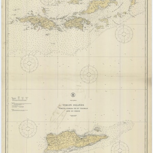 Mapa das Ilhas Virgens (USVI e BVI) 1921 - Impressão de carta náutica