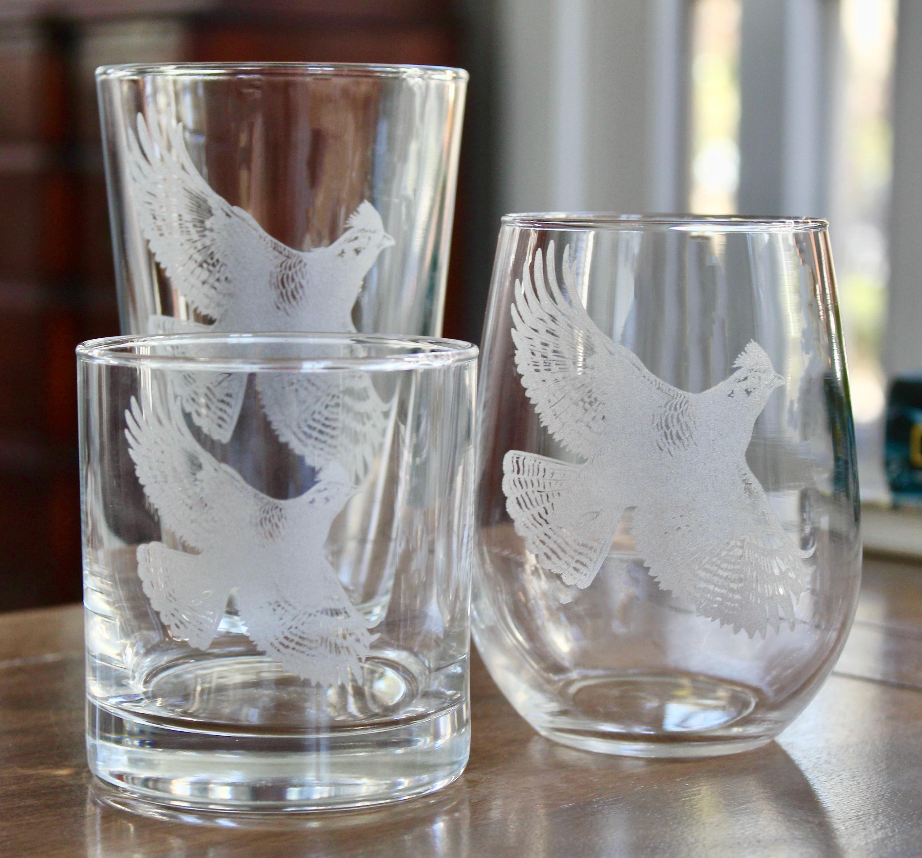 Ruffed Grouse Engraved Glasses - Grouse Hunter Gift