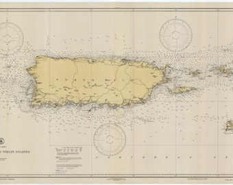Puerto Rico Map - 1931 - Nautical Chart Print