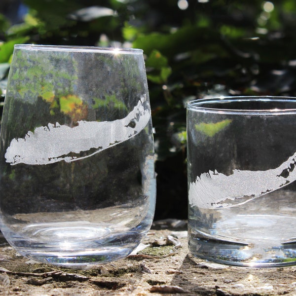 Long Island Map Engraved Glasses