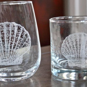 Scallop Shell Laser Engraved Glasses - Beach Gift