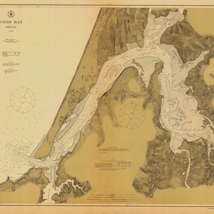 Mappa di Coos Bay - Carta dell'Oregon 1912 - Stampa di carta nautica