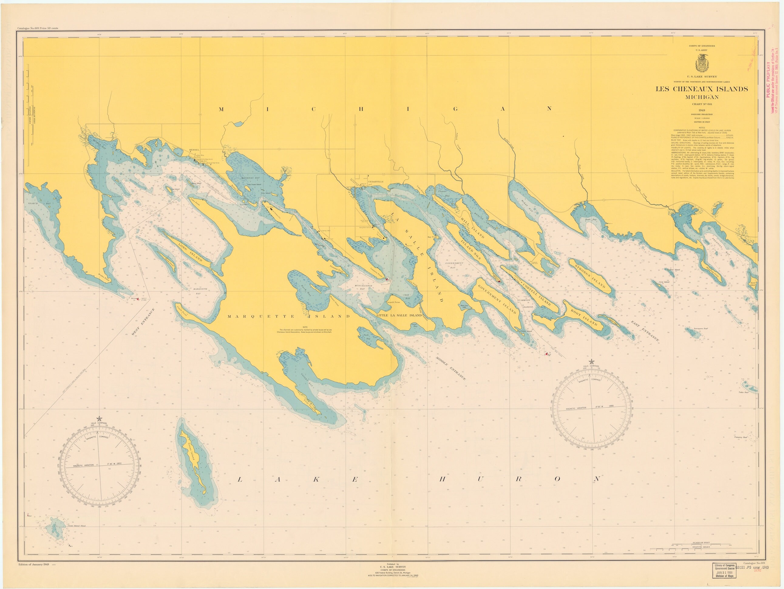 Les Cheneaux Islands Map Les Cheneaux Islands Lake Huron 1949 Nautical Chart Print | Etsy Australia