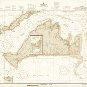 Martha's Vineyard Mapa 1968 - Sepia - Carta Náutica Imprimir