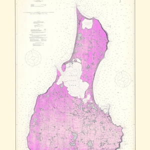 Block Island Kaart - 1914 (Roze) - Nautical Chart Print