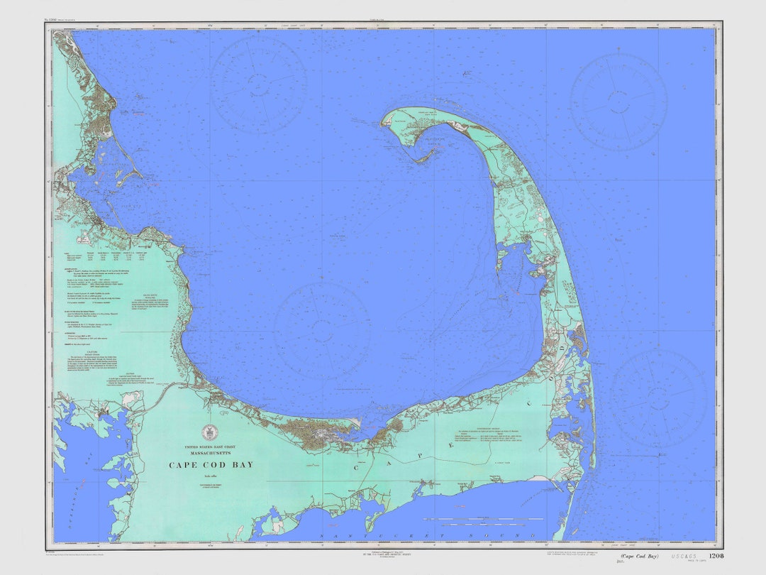 Cape Cod Map 1933 (blue & Aqua) - Nautical Chart Print - Etsy