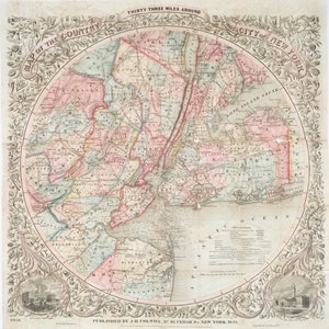 Mapa de la ciudad de Nueva York con un radio de 30 millas (cuadrado) - Impresión de cartas náuticas
