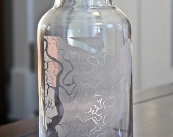Tybee Island Map - Georgia - Laser Engraved Glass Carafe - Unique Gift