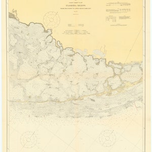 Mapa histórico dos recifes da Flórida de 1919 - impressão de carta náutica