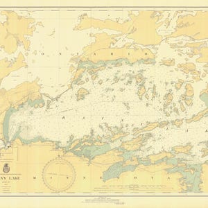 Mappa di Rainy Lake - Da International Falls a Dryweed Island - Boundary Waters - 1936 - Carta nautica - Carta / Tela / Metallo