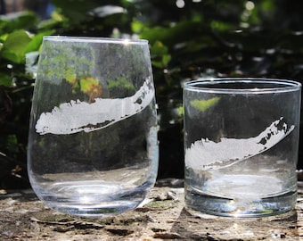 Long Island Map - Laser gravierte Brille - Küsten Geschenk