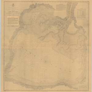 May include: A detailed black and white map of Lake Saint Clair, showing the surrounding land and water features. The map includes depth soundings, navigational aids, and other important information for boaters. The map is titled "Chart of Lake Saint Clair" and is dated 1875.