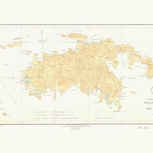 Mapa de St. John - Carta Histórica USVI 1934 (lista de atacado) - Impressão de Carta Náutica