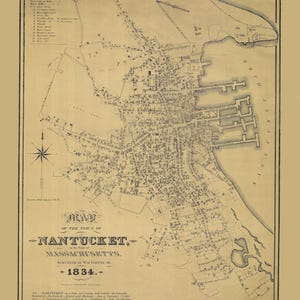 Nantucket Stadt Karte 1834 - Seekarte - Papier | Keilrahmen | Metall