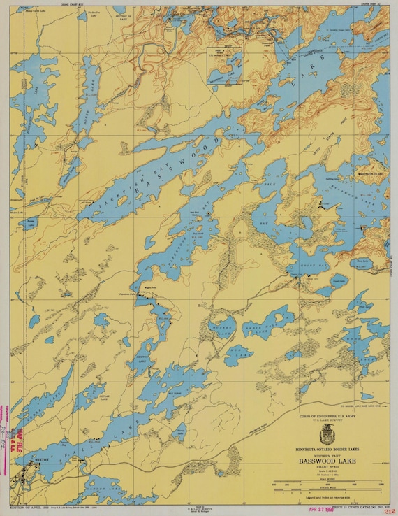 Basswood Lake Map 1951 Nautical Chart Print Etsy