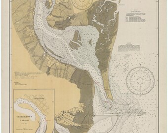 Mapa da Baía de Winyah - Carta Náutica Histórica da Carolina do Sul de 1935 - Impressão de Carta Náutica