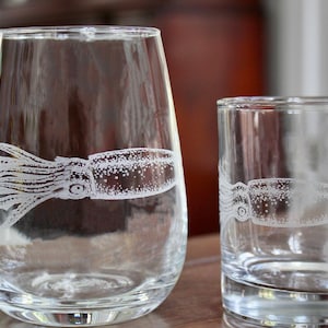 Squid Design Laser Engraved Glasses - Ocean Creature Gift