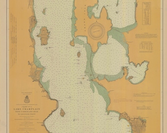 Lake Champlain Map 1914 - Nautical Chart Print