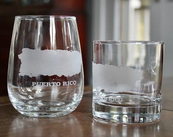 Puerto Rico Map - Laser Engraved Glasses - Unique Gift